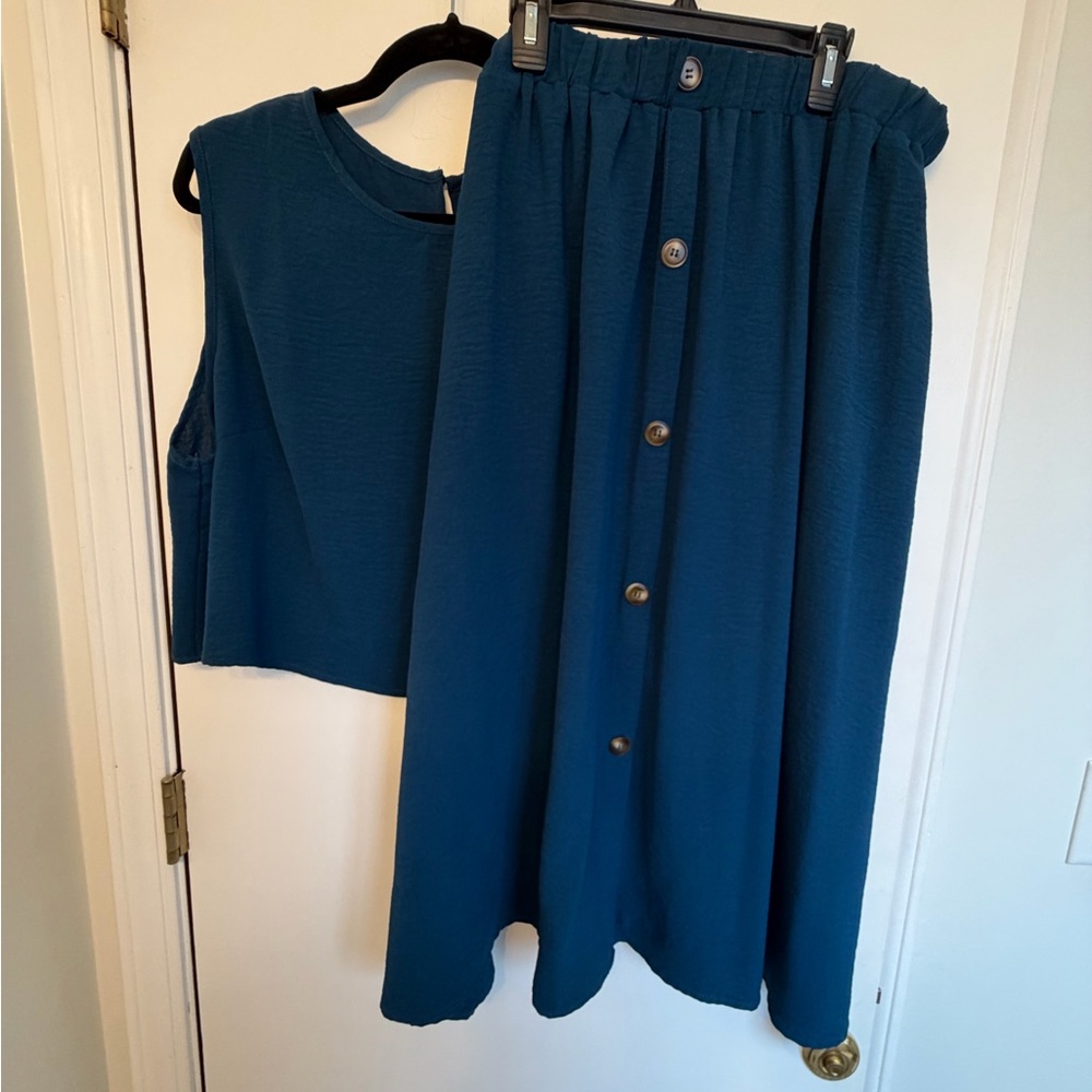 Teal Blue color skirt and top set 2XL